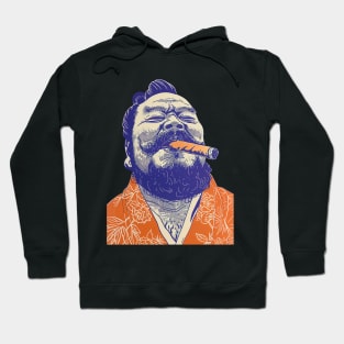 Puff Sumo: Smoking a Fat Robusto Cigar  on a dark (Knocked Out) background Hoodie